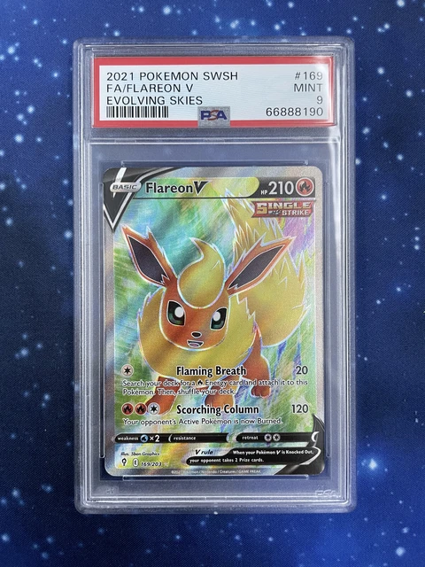 Pokemon PSA Flareon V Full Art Evolving Skies 2021 169/203 FA Drachenwandel