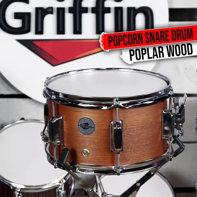 GRIFFIN Firecracker Snare Drum - Popcorn 10x6 Poplar Wood Shell Percussion