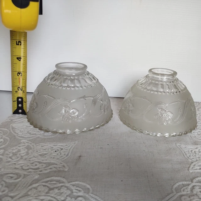 (2) Vintage Glass Globe Light Fixture Lamp Shades 2" fitter 6" hobnail floral
