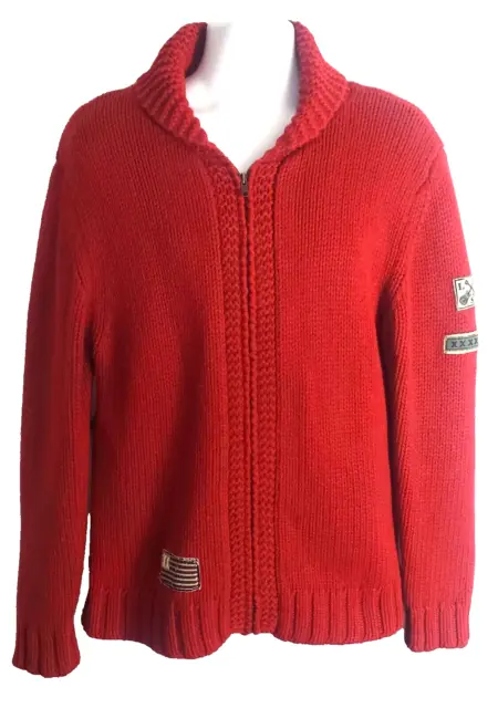 Levi's Men's Chunky Knit 100% Wool Shawl Collar Red Zip Up Cardigan Size Large