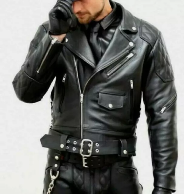 Elegante Nuovo da Uomo Giacca 100% Vera Pelle Cafe Racer Biker Giacca