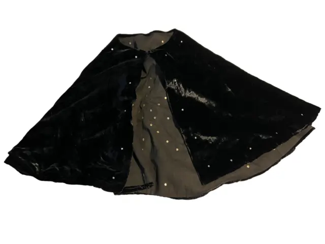 VTG black Womens Velvet Cape Beaded Embellished rhinestone star design back