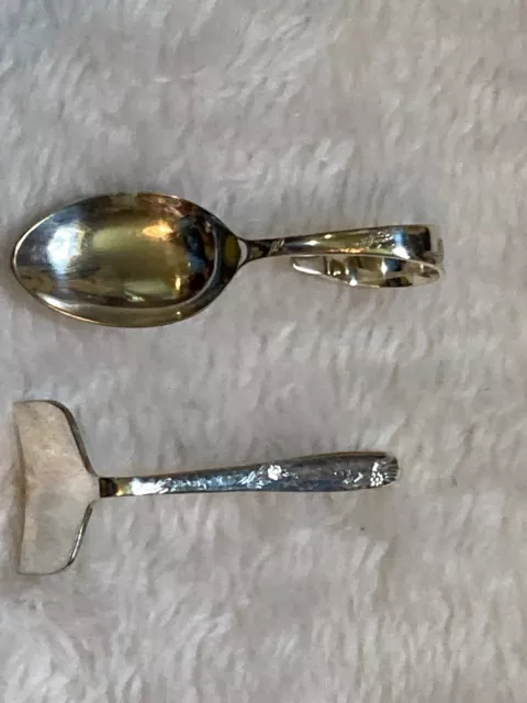 Vintage Baby Spoon & Pusher - Flower Pattern - Angora Silver Plate Co.