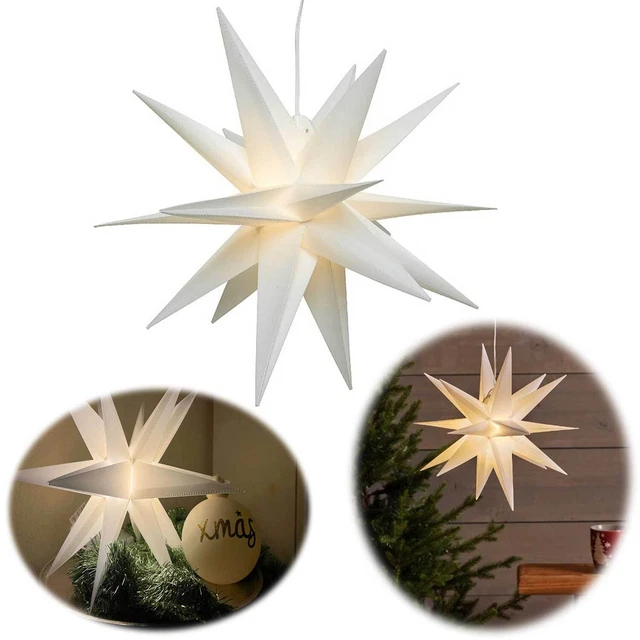 3D Außen Leuchtstern Ø 30cm Weiß 2 LED Timer Weihnachtsstern Beleuchtet Batterie