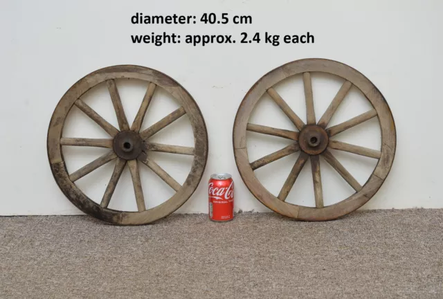 pair of small vintage old wooden cart wagon wheels wheel 40.5 cm - FREE DELIVERY