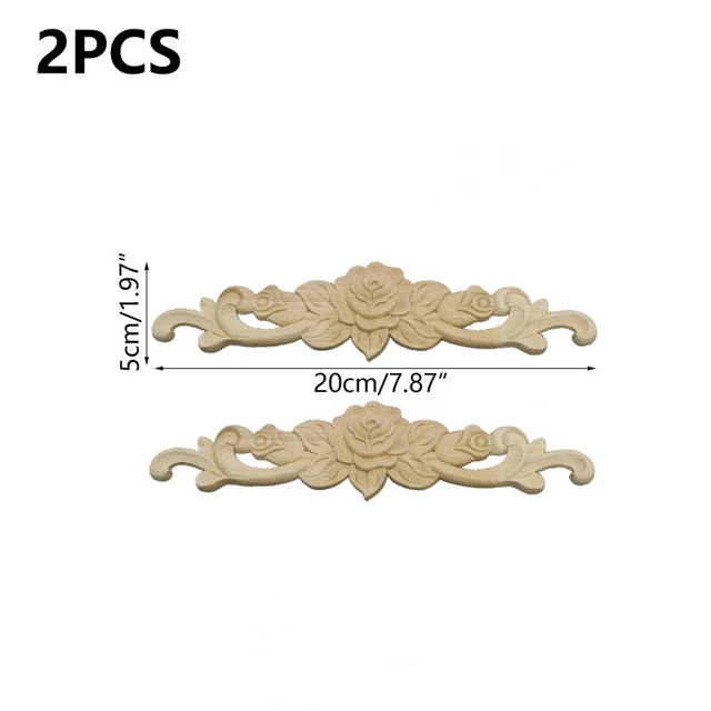 2Pcs Wooden Carved Applique Furniture Unpainted Mouldings Decal Onlay Home Decor