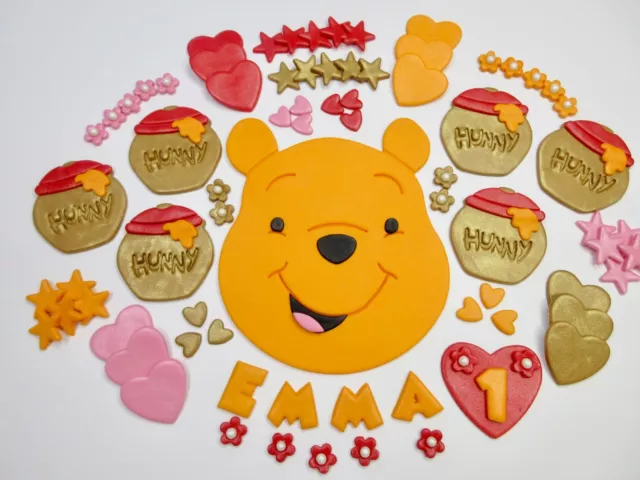 WINNIE THE POOH BIRTHDAY PERSONALISED EDIBLE CAKE TOPPER & CUPCAKE TOPPERS  A001