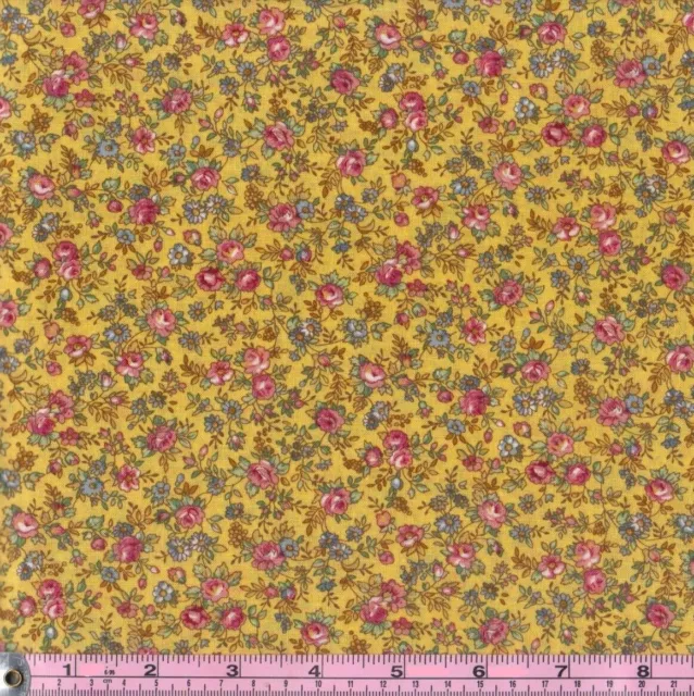 Med Yellow Calico Small Country Flowers Cotton Fabric 1/4 yard off bolt