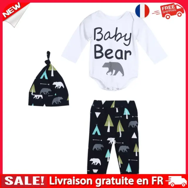 Infant Girls Boy Baby Bear Romper Jumpsuit Pants Hat 3pcs Outfits-126366