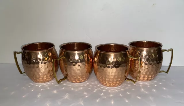 Set of 4 x Pure Copper Handcrafted Moscow Mule Mug Cup with Brass handle.