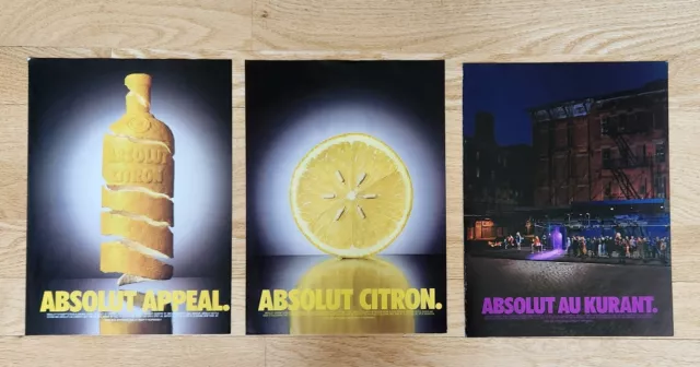 3 Vintage 1996-97 Absolut Appeal Citron /Black Currant, etc. Vodka Ads