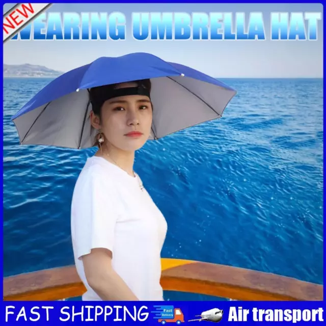 Umbrella Hat Hands Free Fishing Cap Foldable Headwear Umbrella (Royal Blue) AU