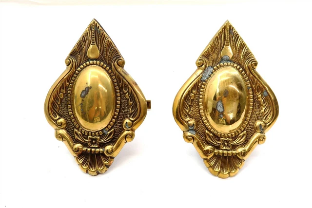 Vintage Ornate Large Brass Curtain TieBacks Hooks ~ Art Nouveau Design 7" Tall