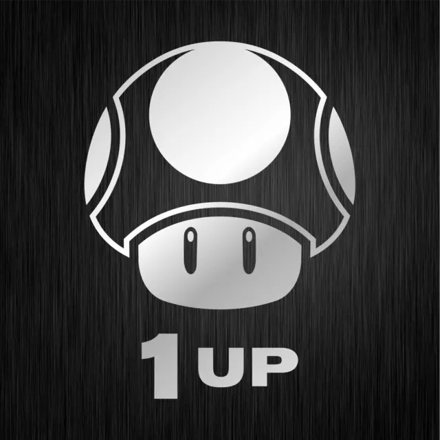 Mushroom Pilz 1 UP Gamer Nerd Geek Fun Silber Auto Vinyl Decal Sticker Aufkleber