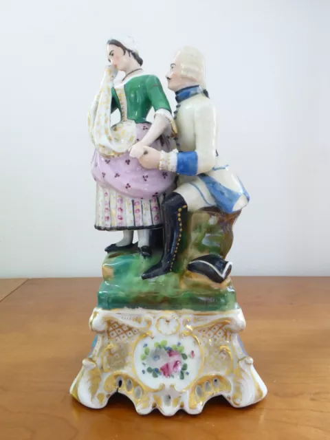 Ancien Encrier / Porte-plume Statuette couple en Porcelaine de Paris 19e Siècle
