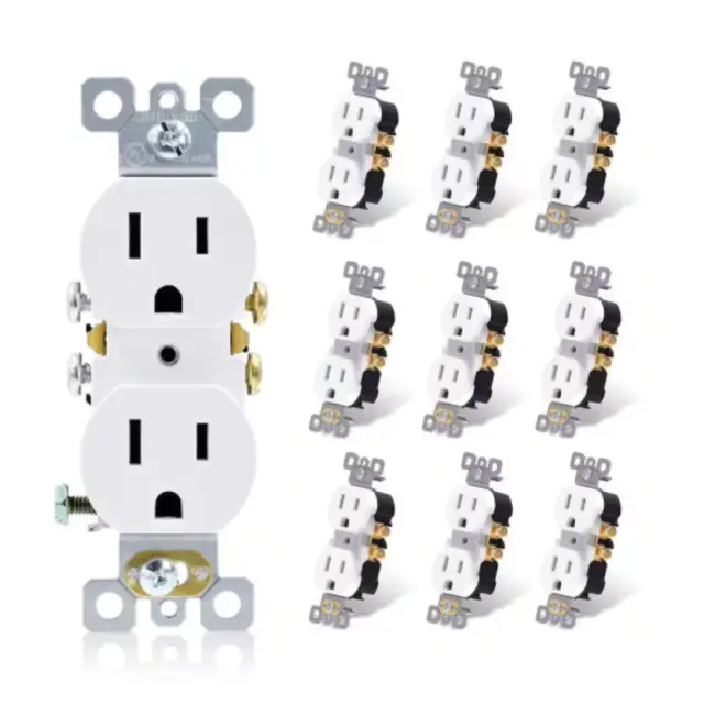 10 Pack Outlet Receptacle 125V 15 Amp Duplex Residential Dual Electrical Wall