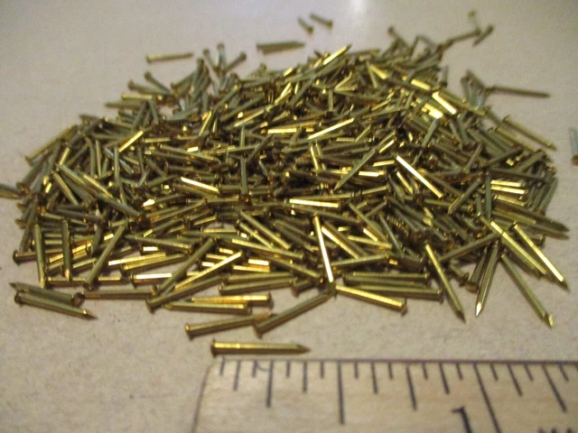 100  Vintage 3/8" X #20, Solid Brass Brad Nails, Round Dome Head Escutcheon Pins 3