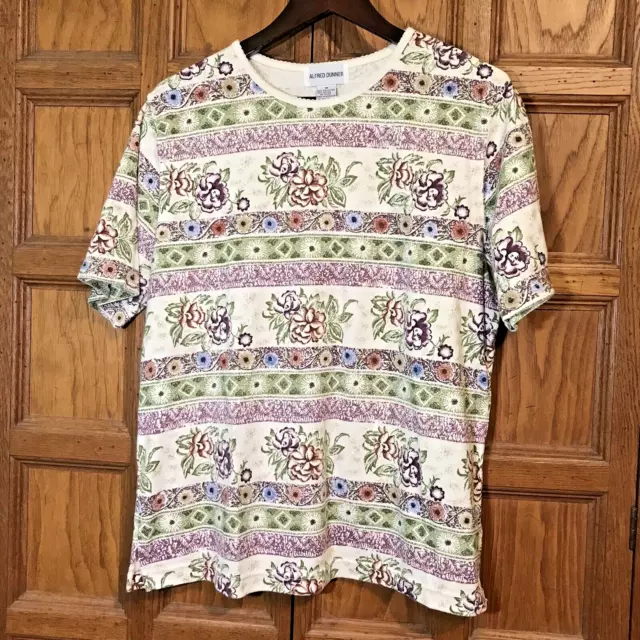 Alfred Dunner Women's M Multicolor Floral Knit Blouse Short Sleeve Pullover Top