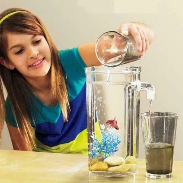 Kids Fish Tank Self Cleaning Small Desktop Fish Aquarium Clean Easy. LED F8Y7 7