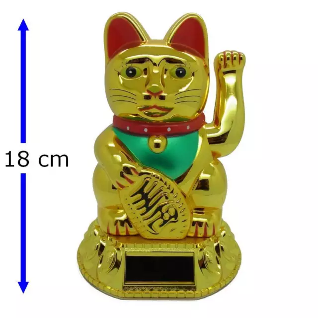 18cm Glückskatze goldfarben Winkekatze Glücksbringer Feng Shui Katze Maneki Neko