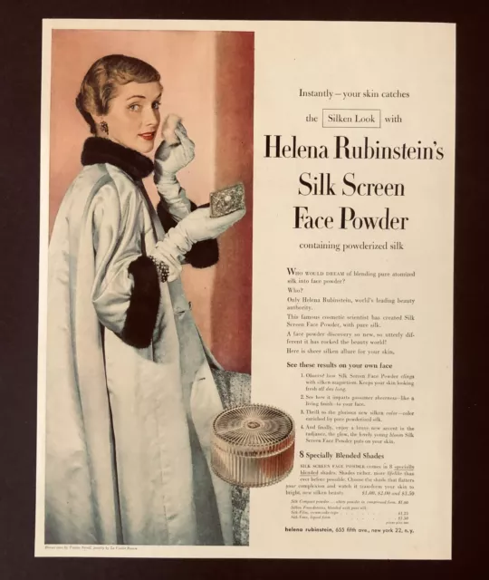 1949 Helena Rubinstein Makeup Advertisement Face Powder with Silk Vtg Print AD