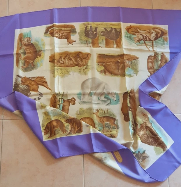 GUCCI Safari foulard,scarf,schal, 100% seta,silk, Animali, Orsi, Vtg, originale