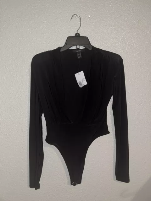 Forever 21 Black Long Sleeve Plunge V-Neck Bodysuit Womens Size Small