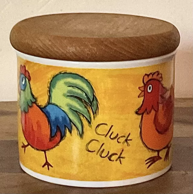 Dunoon Funky Farm Jane Brookshaw Hen Chicken Wooden Lid Jar Canister Ceramic 3”