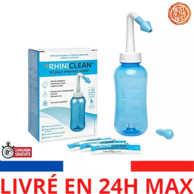 RHINICLEAN Kit pour irrigation nasale Kit Lavage de Nez + Sinus + 10 sachets de.