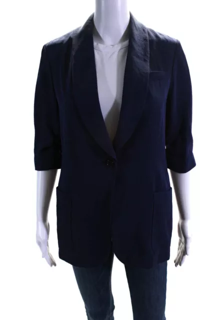 Elizabeth and James Womens Navy One Button 3/4 Sleeve Blazer Jacket Size 2