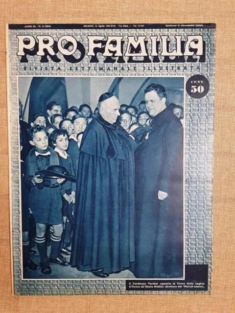 Copertina Pro Familia del 1939 Cardinale Verdier Legion d'onore Abate Maillet