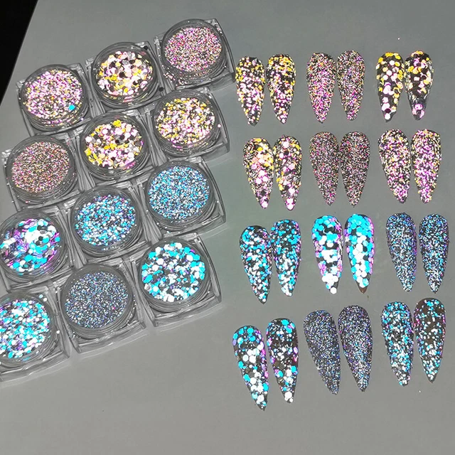 Sparkly Riflettente Olografico Glitter Polvere Fiocchi Decor Nail Art Desi [