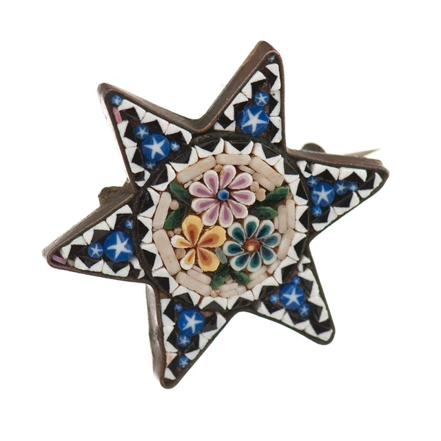 Ancienne Broche Etoile en Laiton et Micro-Mosaïque