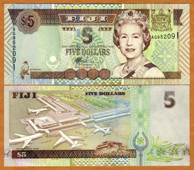 FIJI, 5 dollars, (2002) P-105 (105b), QEII, UNC