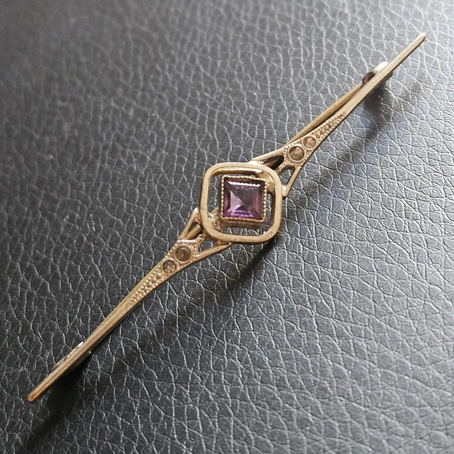 Broche Ovale Vintage Avec 6 Strass - Monture En Laiton - Minuscule Et élégante - Occasion