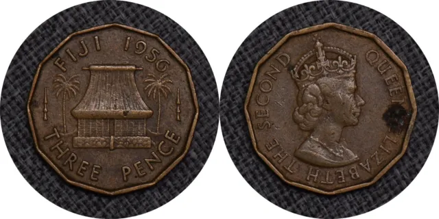 FIJI 1956 Three 3 Pence - Elizabeth II 1st portrait ΚΜ# 22