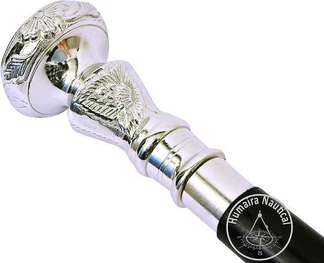 Silver Brass Handle Knob Vintage Antique Walking Cane Wooden Walking Stick Gift
