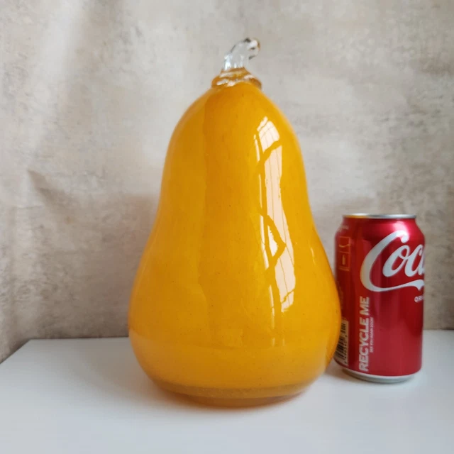 HUGE 10" Art Glass Pear Sculpture Vintage Large Handmade Blown Glass