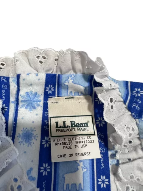 LL BEAN LANZ 90s Long Flannel Nightgown Cottage Blue Snow Moose Granny ...