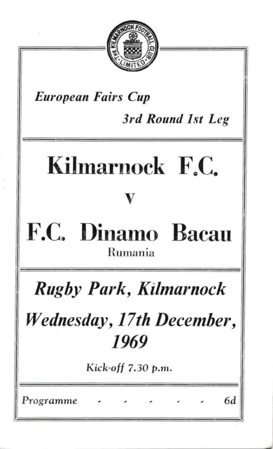KILMARMOCK v Dinamo Bacau Romania (Inter Cities Fairs Cup) 1969/1970