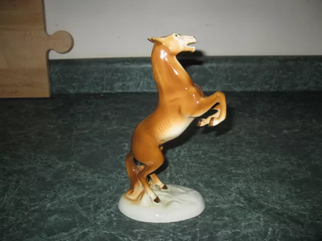 Vintage Royal Dux Glossy Porcelain Rearing Stallion Horse 8" Figurine
