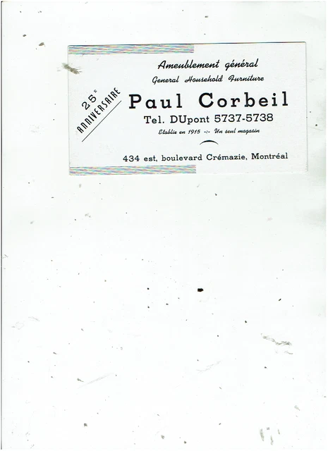 Paul Corbeil Ameublement/Furniture 25ieme Anniversaire vintage buvard/blotter