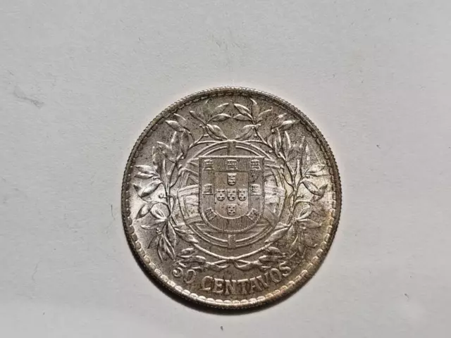 Moneda de plata de Portugal de 50 centavos 1916 2