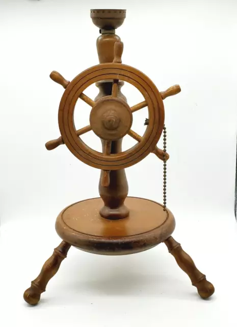 Wooden Ships Wheel Helm Table Lamps Light Vintage Retro Nautical MCM