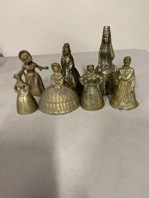 Lot Of 7 Antique Vintage Victorian Ornate Solid Bronze Lady Tea Dinner Bells