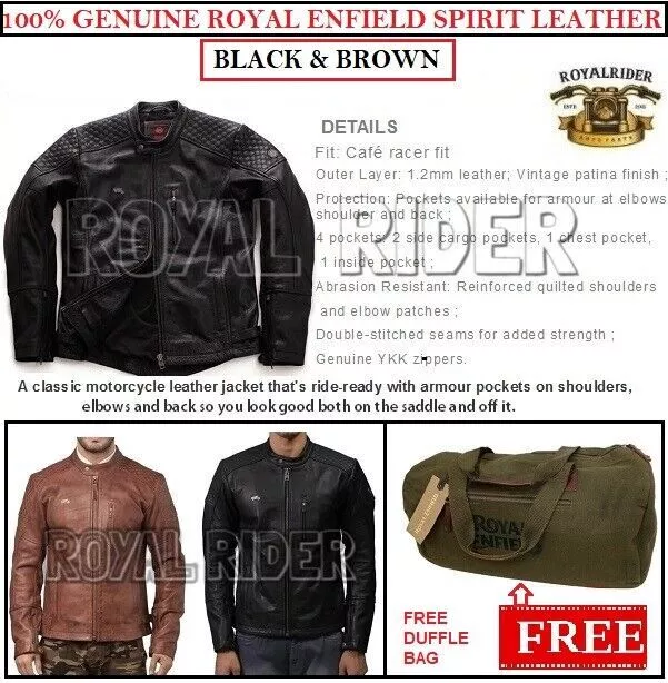 100% Original Royal Enfield "Spirit Jacket Cuir Noir & Marron" - Gratuit