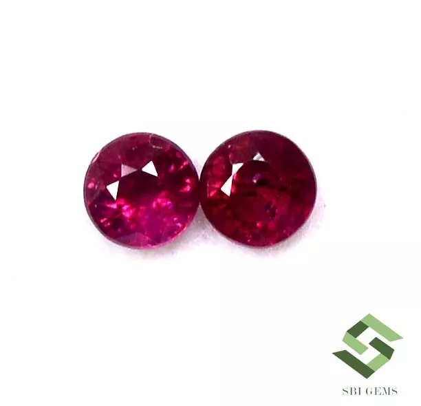 3.50 mm Natural Ruby Round Cut Pair 0.42 CTS Calibrated Loose Gemstones