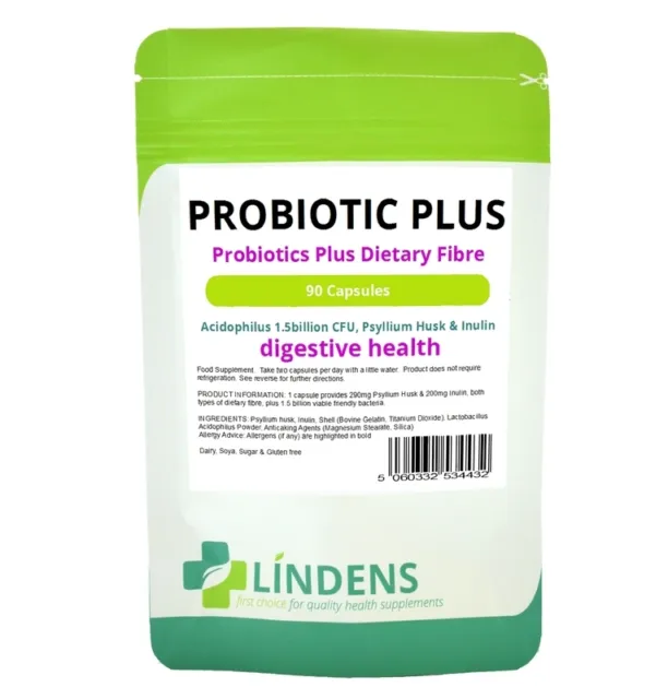Lindens Probiotic Plus Acidophilus Psyllium Husk Fibre & Inulin 90 Capsules