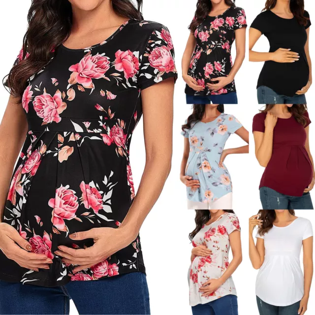 Womens Maternity Nursing Tops Floral Printed Top Shirt Soft Pregnancy Clothes