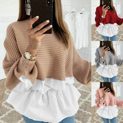 Womens Ladies Long Sleeve Frill Ruffle Tops Casual Loose Pullover T Shirt Blouse